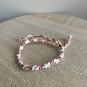 Handmade Dana Woven Friendship Bracelet OS Orange White Women Cotton Tie